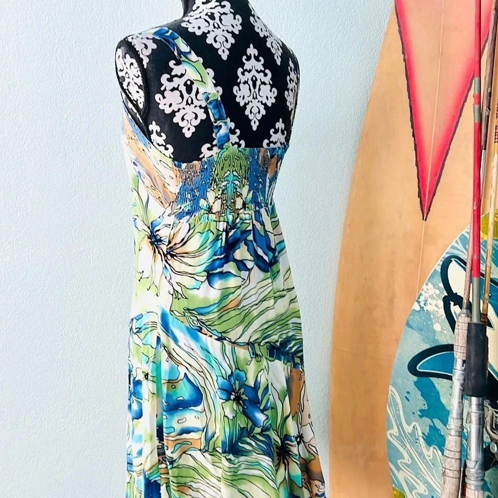 Peppermint Bay Watercolor Floral Resort Dress Coastal Cruise Beach Club Size S